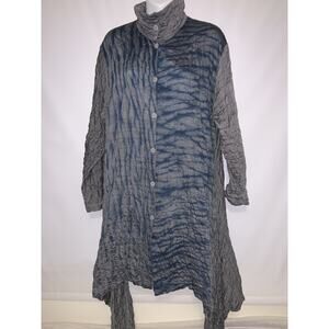 Steve Sells Studio Blue & Gray Button-down Lagenlook Tunic Long Sleeve Large